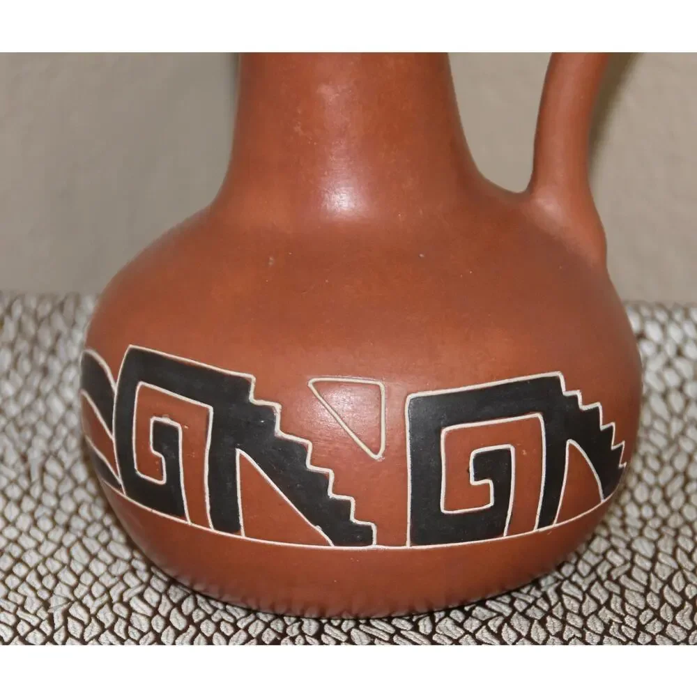 Mexican Hand Crafted Aztec Design Water Jug Pitcher - Red Clay / Barro Rojo